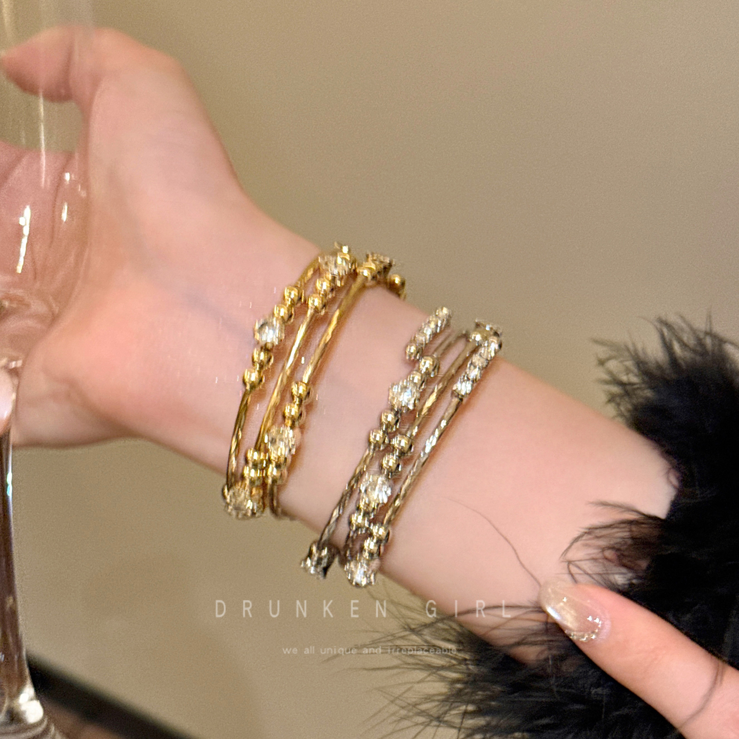 vintage中古风多层锆石手镯