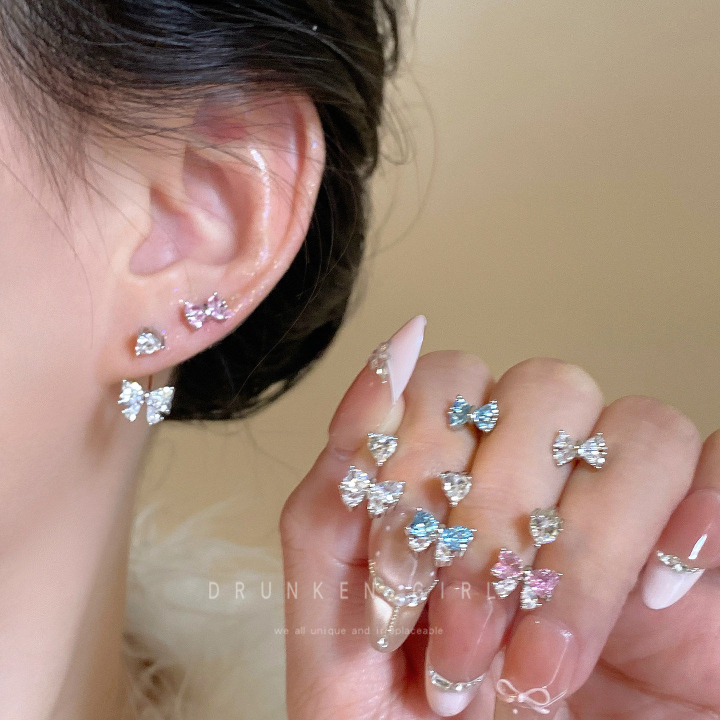 世家小香 彩色蝴蝶结钛钢锆石耳钉女轻奢小众气质耳环多耳洞耳饰,饰品/流行首饰/时尚饰品新,耳钉,淘宝优惠券,粉丝福利购,淘宝优惠卷