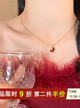 马到福来 新年红色小马锁骨链女秋冬气质毛衣链配饰马上有钱项链