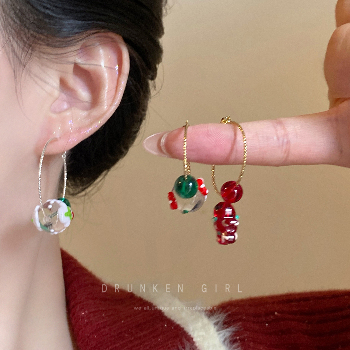 姜饼人麋鹿耳圈女秋冬