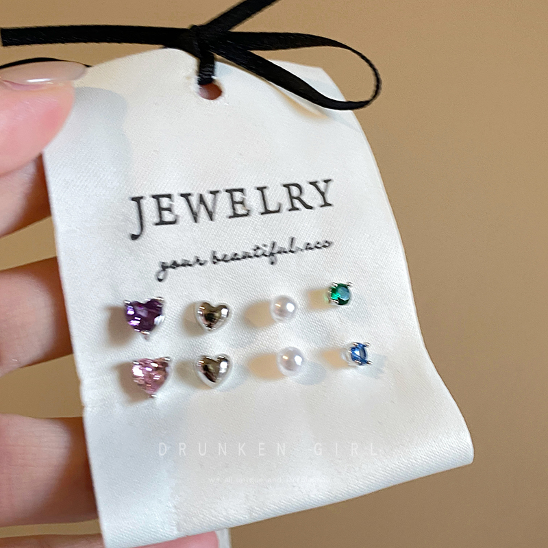彩色爱心锆石套装耳钉