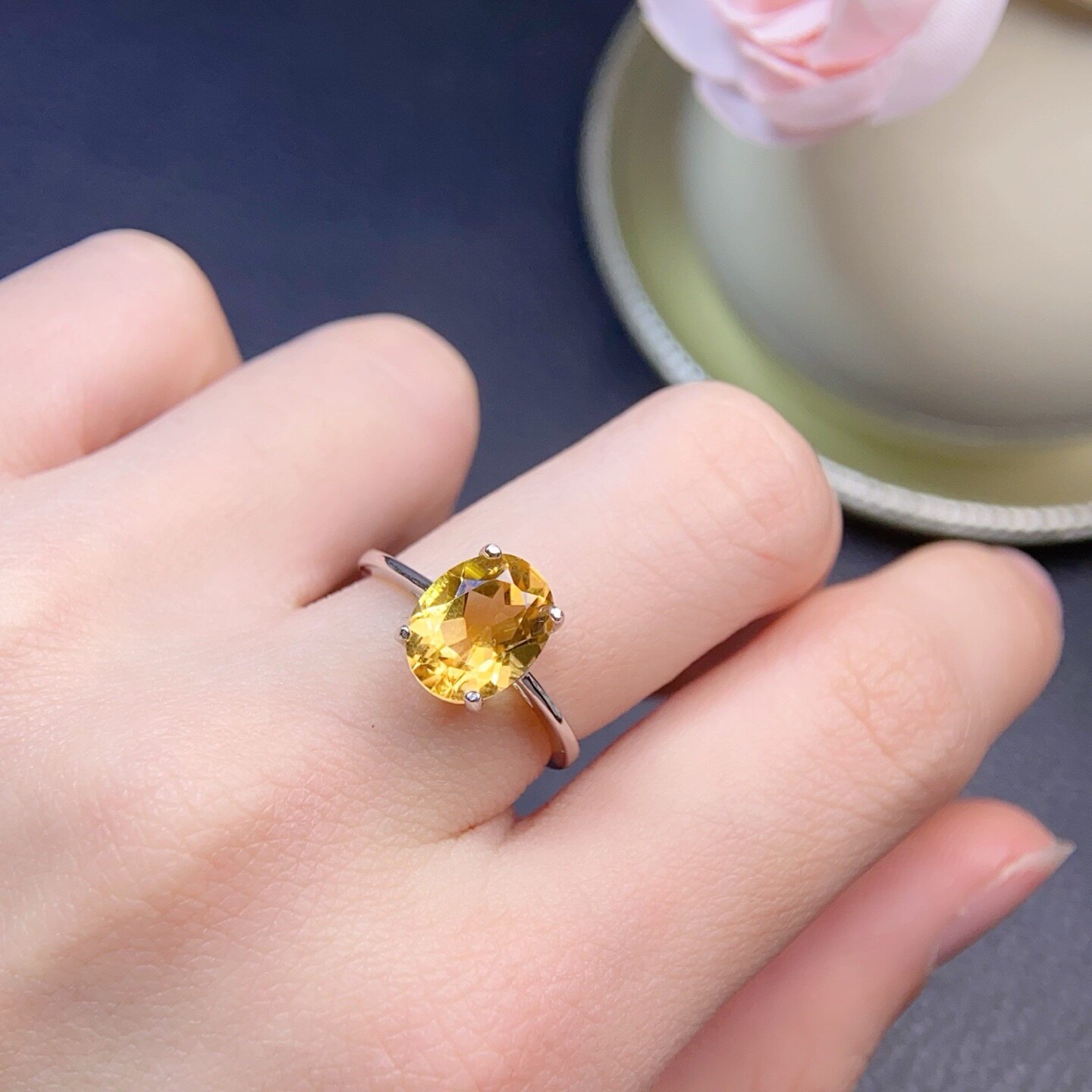 金包银爱心黄水晶戒指女款时尚百搭指环送女友闺蜜生日礼物