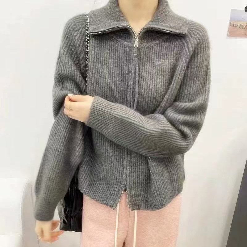 25秋冬新款山羊绒开衫女翻领双拉链宽松显瘦慵懒休闲针织毛衣外套,女装/女士精品,羊绒衫,淘宝优惠券,粉丝福利购,淘宝优惠卷