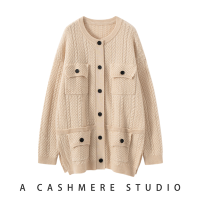 重磅加厚工装口袋山羊绒外套女