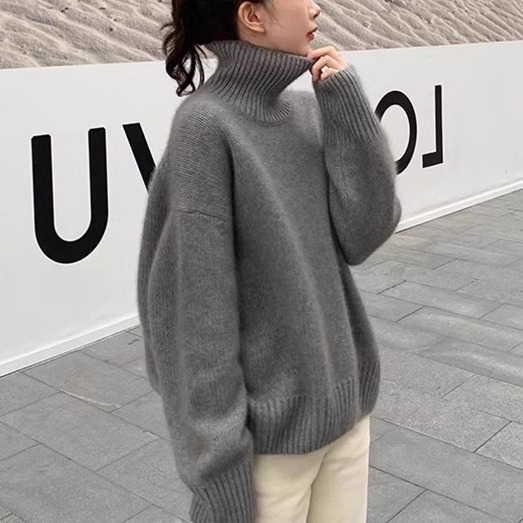 高领加厚山羊绒衫女秋冬新款慵懒宽松内搭保暖软糯毛衣针织打底衫