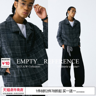 西装 黑灰格纹复古垫肩重磅短款 领毛呢夹克外套 REFERENCE EMPTY
