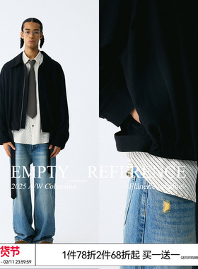 EMPTY REFERENCE黑色腰带穿插褶皱轨道下摆可调节宽松夹克外套