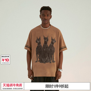 蔡程昱同款 落肩情侣短袖 REFERENCE杜宾犬印花圆领T恤夏季 EMPTY