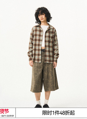 特惠6折起 EMPTY REFERENCE原创袖子罗马柱印花长袖衬衫格子衬衣