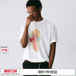 EMPTY REFERENCE白色雪花肌理手绘卡通天使印花打底衫凉感短袖T恤