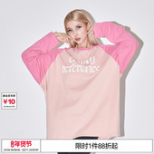 REFERENCE美式 复古粉色插肩袖 拼接长袖 EMPTY T恤打底衫