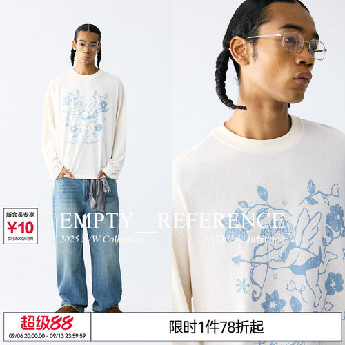EMPTY REFERENCE雪花肌理手绘天使与花朵印花上衣长袖T恤打底衫