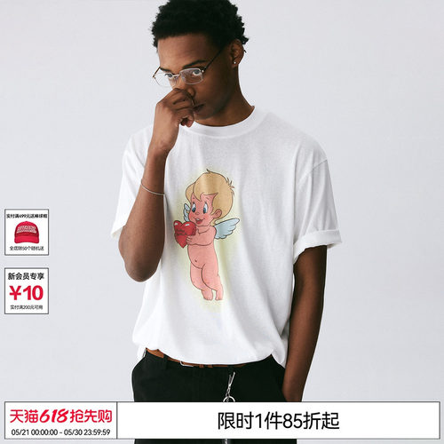 EMPTY REFERENCE白色雪花肌理手绘卡通天使印花打底衫凉感短袖T恤