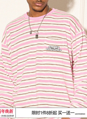 EMPTY REFERENCE美式复古双色条纹长袖印花LOGO立体撞色T恤内搭