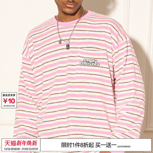 印花LOGO立体撞色T恤内搭 复古双色条纹长袖 EMPTY REFERENCE美式