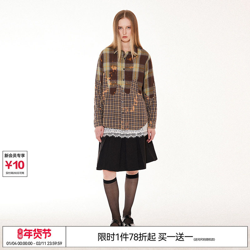 EMPTY REFERENCE 复古原创不规则拼接格纹长袖衬衫,男装,衬衫,淘宝优惠券,粉丝福利购,淘宝优惠卷