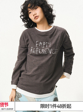 特惠6折起 EMPTY REFERENCE 字母假两件上衣竹节棉宽松长袖T恤