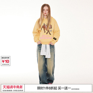 连帽卫衣 复古原创斑驳小鹿字母印花长袖 EMPTY REFERENCE美式