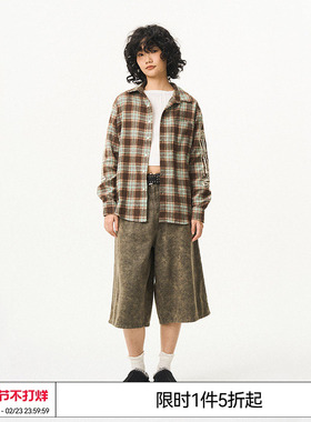 特惠6折起 EMPTY REFERENCE原创袖子罗马柱印花长袖衬衫格子衬衣