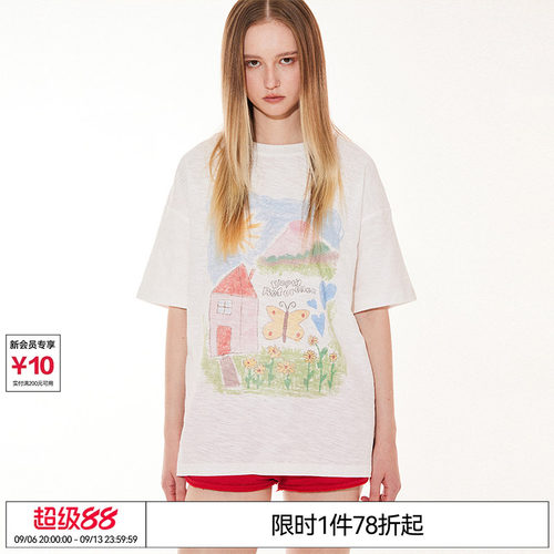 陈奕恒 EMPTY REFERENCE 童趣插画印花竹节棉薄款清凉透气短袖T恤
