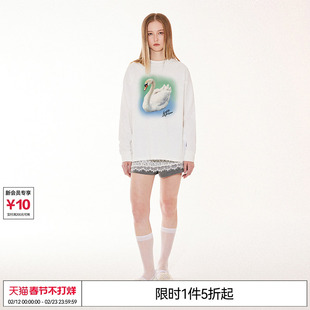 特惠6折起 EMPTY REFERENCE美式宽松手绘冰湖天鹅打底衫长袖T恤