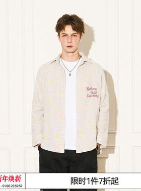 特惠8折 EMPTY REFERENCE 蓝白粗花呢刺绣休闲长袖衬衫外套秋