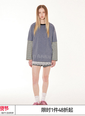 特惠6折起 EMPTY REFERENCE 原创拼色假两件条纹长袖打底衫T恤
