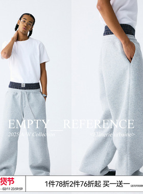 EMPTY REFERENCE 麻灰双层裤腰弯刀廓形抽绳宽松休闲长裤重磅卫裤
