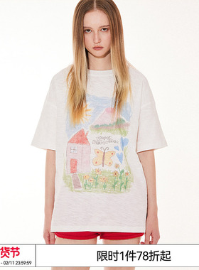 EMPTY REFERENCE原创童趣插画印花竹节棉薄款清凉透气圆领短袖T恤