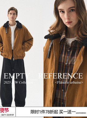 EMPTY REFERENCE 棕黄洗水毛领皮带调节扣重磅充棉夹克棉服外套