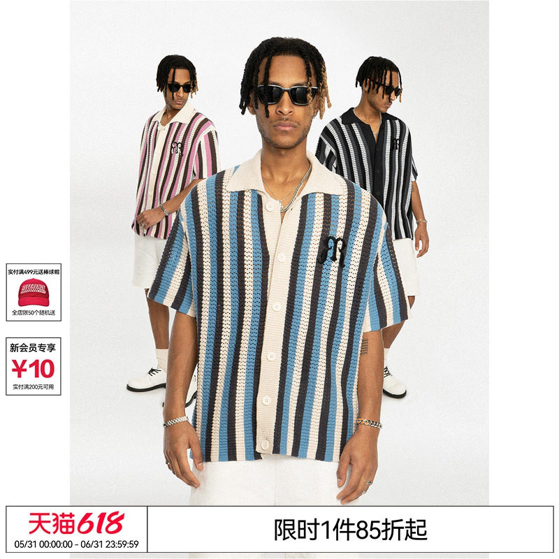 武艺 范丞丞 张颜齐 于洋EMPTY REFERENCE 条纹编织衬衣短袖衬衫