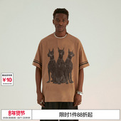 EMPTY 蔡程昱同款 REFERENCE杜宾犬印花圆领T恤夏季 落肩情侣短袖