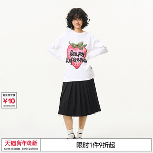 T恤打底衫 复古原创水彩草莓圆领宽松上衣长袖 REFERENCE美式 EMPTY