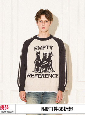 EMPTY REFERENC 原创设计杜宾犬插肩袖撞色条纹毛衣秋冬男女同款