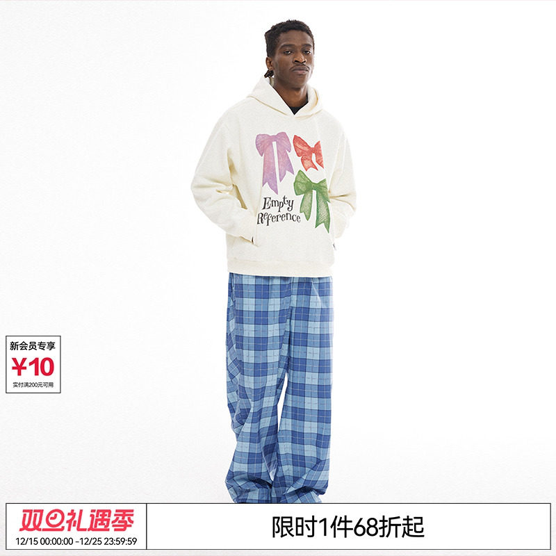 特惠8折 EMPTY REFERENCE 格纹印花长裤宽松格子直筒休闲裤