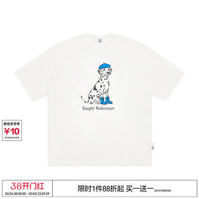 EMPTY REFERENCE索罗娜240g手绘雨靴斑点狗印花打底衫上衣短袖T恤