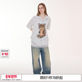 李诞 衬衫 EMPTY REFERENCE复古手绘悲伤小熊做旧直喷印花格纹短袖