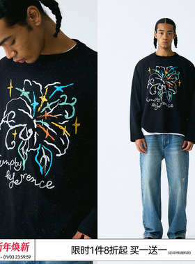 EMPTY REFERENCE缤纷花朵彩色提花圆点手绘印花宽松打底长袖T恤