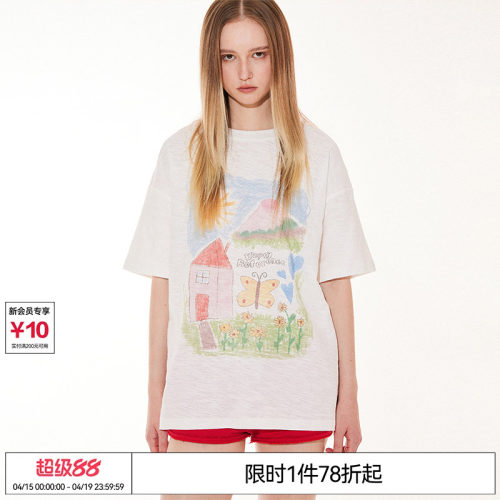 陈奕恒 EMPTY REFERENCE 童趣插画印花竹节棉薄款清凉透气短袖T恤