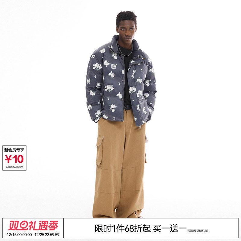 特惠7折 EMPTY REFERENCE碎花休闲保暖外套立领白鸭绒羽绒服