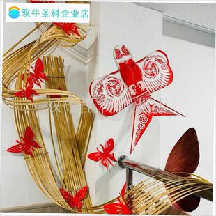 幼儿园非遗春节场景布置t材料剪纸环创吊饰挂饰竹排纸鸢风筝装饰.