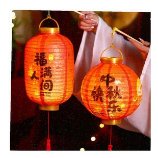 中秋节灯笼2025新款儿童手提杆发光油纸花灯挂件户外.古风宫灯装.