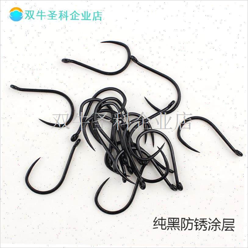 精品纯黑无倒刺管付千又鱼钩散装正嘴带圈孔环钩鲢鳙Z皖鲤草大物.