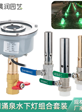 铜涌泉喷头带阀门旱喷水景景观喷泉 LED水下暖光七彩灯6分1寸鼓泡