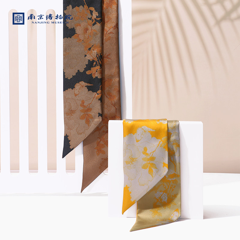 【南京博物院】陈之佛工笔画文创暗香拂袖黑金色真丝丝带巾送礼