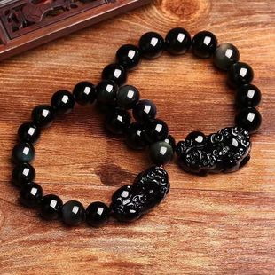 黑曜石守护神手链男女款 佛珠情侣手串