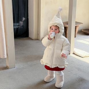 韩版女童羽绒服白鸭绒外套冬装洋气宝宝保暖中长款大衣一岁外出服
