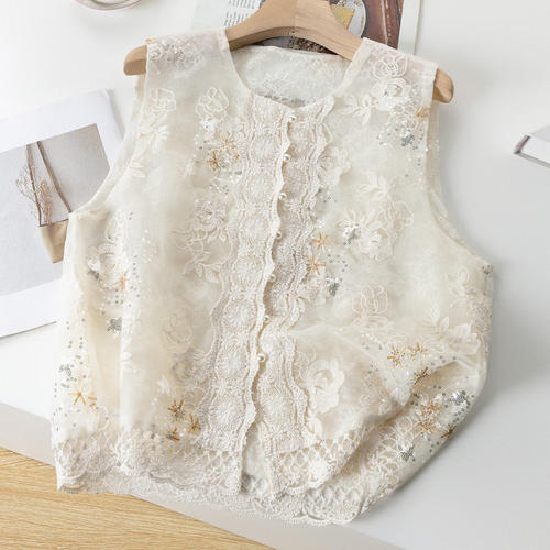 2026秋新款国风温柔气质薄款背心新中式重工刺绣亮片蕾丝马甲女装