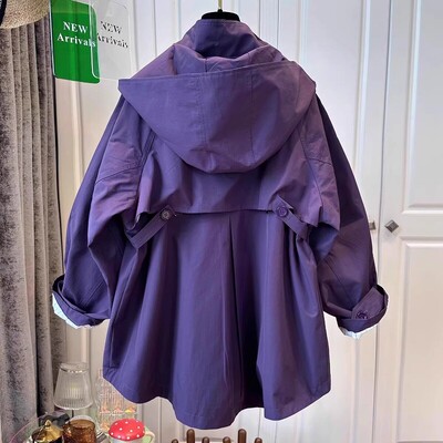 2026春季高级感时尚连帽夹克冲锋衣女大码胖mm宽松工装风衣外套潮