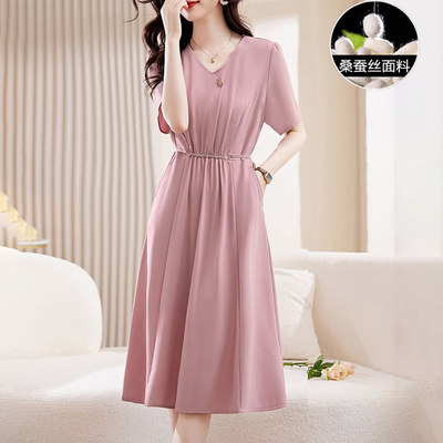 杭州高端品牌真丝连衣裙夏季2026新款女士气质端庄大气桑蚕丝裙子